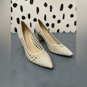 Marc Fisher ivory woven block heels